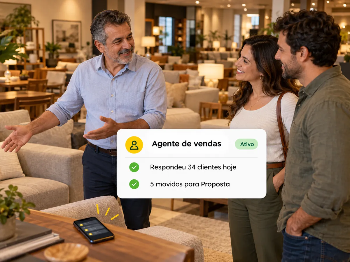 Agente de IA qualificando clientes enquanto o dono atende na loja