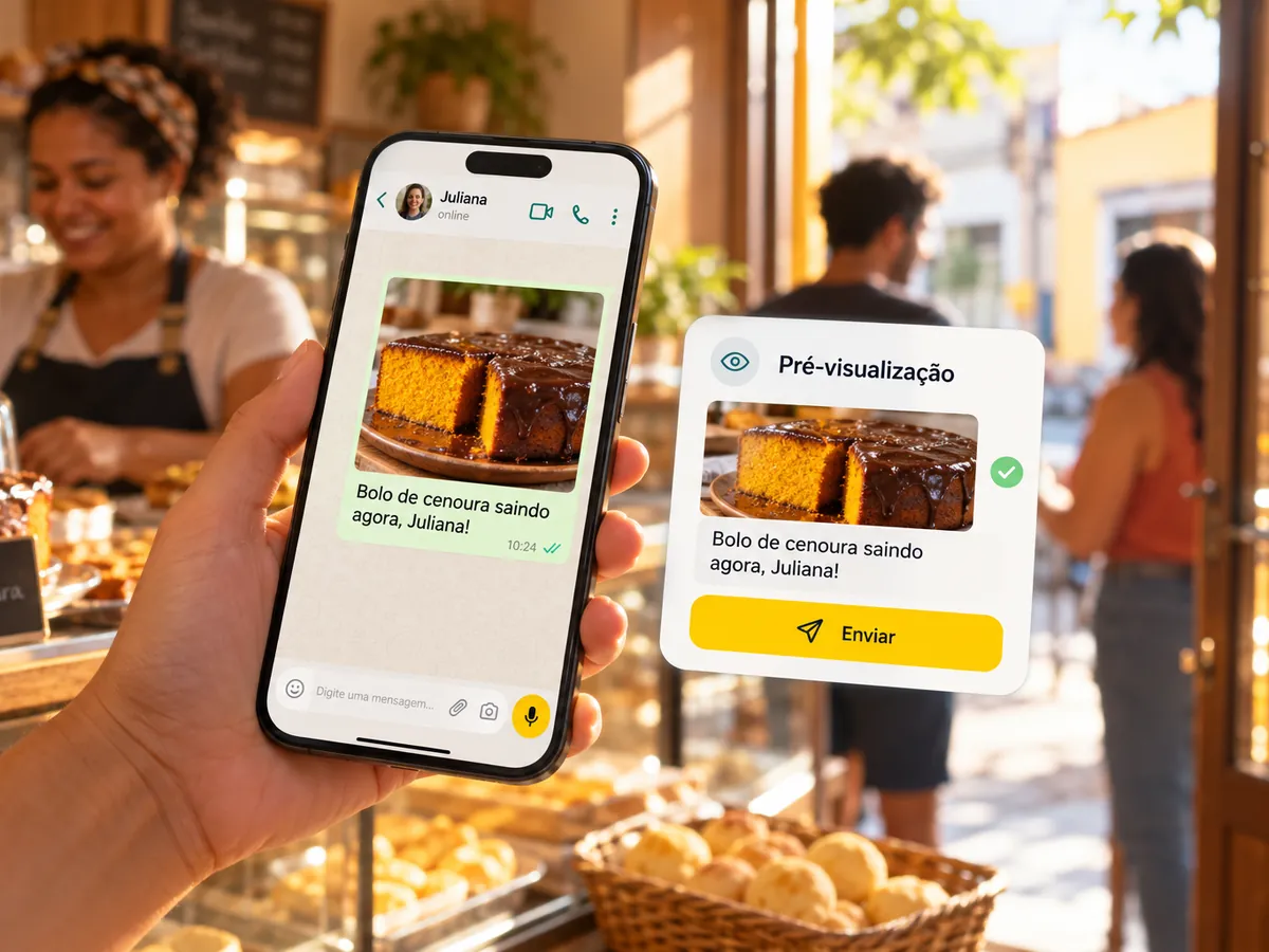 Prévia da mensagem como vai chegar no WhatsApp com imagem