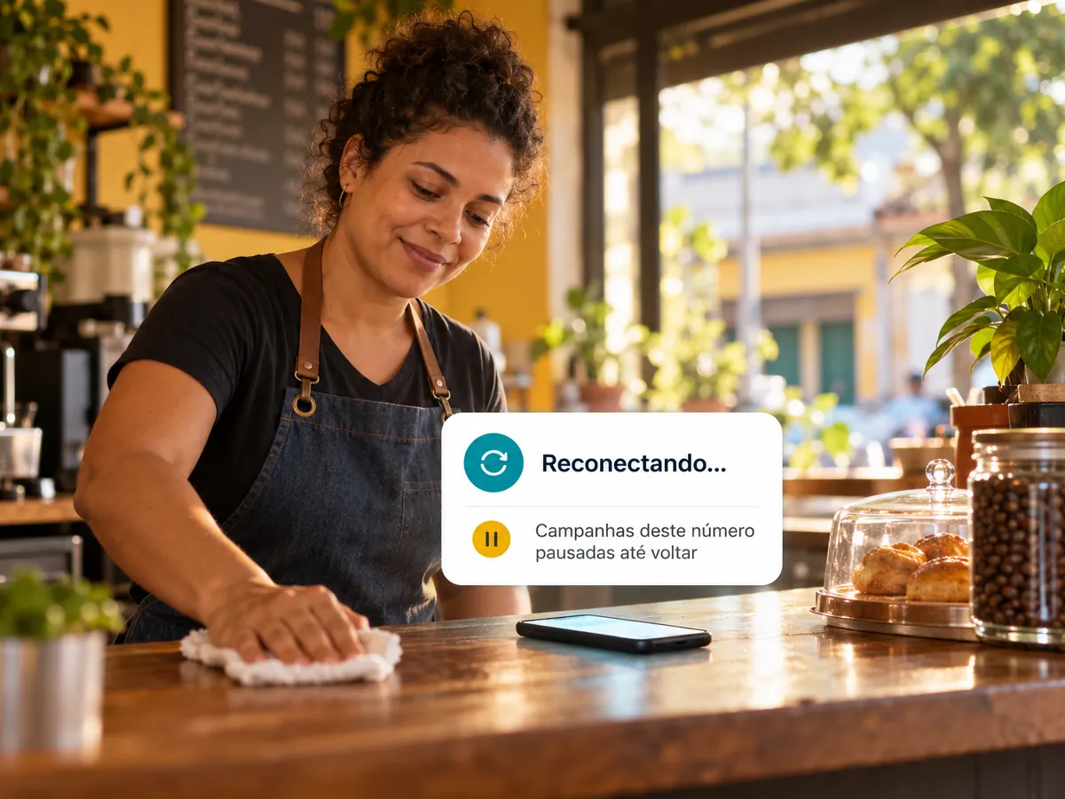 Número reconectando sozinho e campanhas pausadas em segurança
