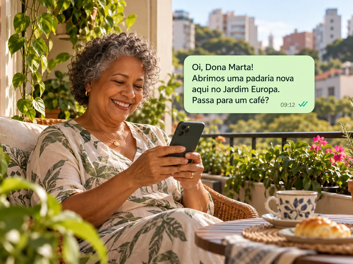 Convite para a vizinhança chegando no celular com nome e bairro