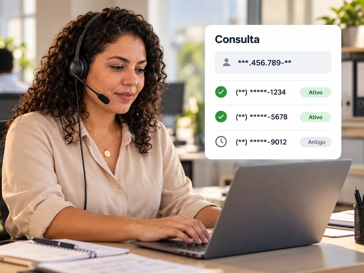 Atendente de cobrança encontrando o telefone certo de um cliente