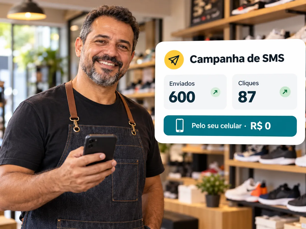 Lojista disparando SMS pelo próprio celular com link rastreado